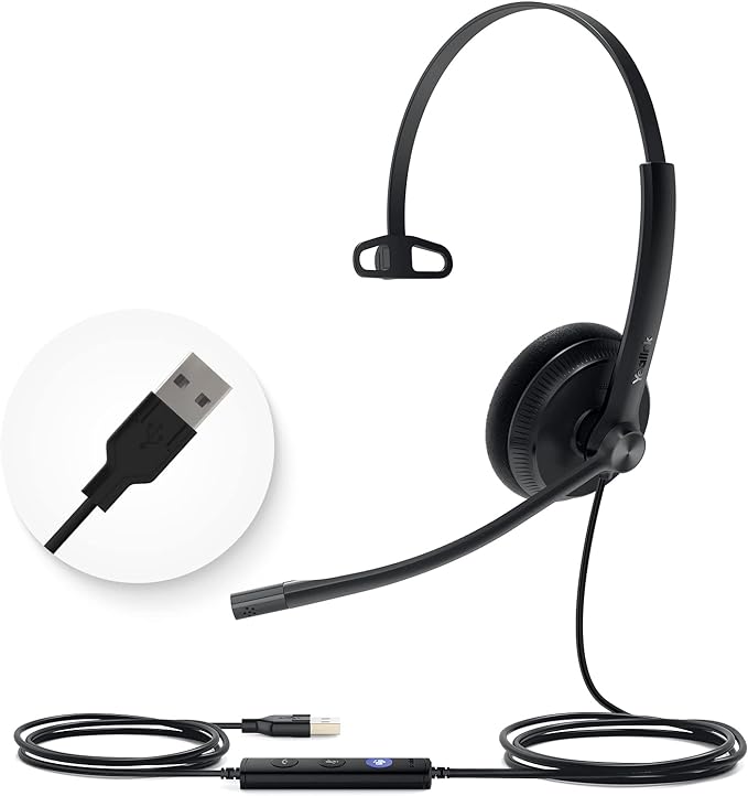 Yealink UH34 USB Headset with Noise Cancelling Mic, Work Headset for PC, Teams Certified Headphones for VoIP Phone Softphone, in Line Control