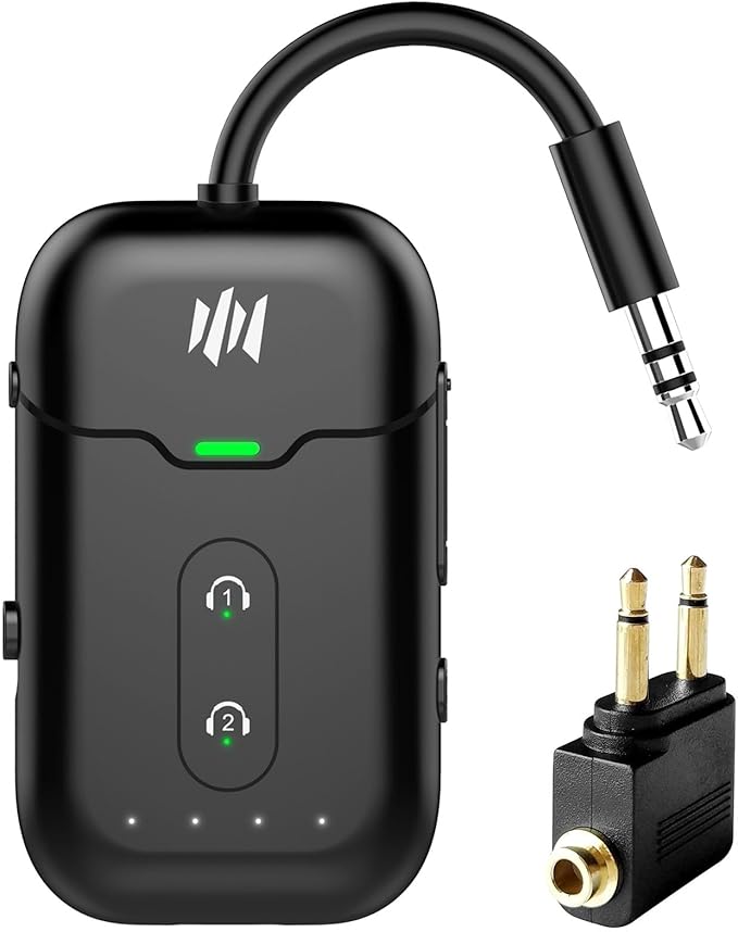 Airplane Bluetooth 5.4 Transmitter Adapter,Supports 2 AirPods/Headphones 2-in-1 Bluetooth Transmitter Receiver with aptX Low Latency,Wireless Adapter for Flight,TV,Gym,Tablets Car Stereo (Black)