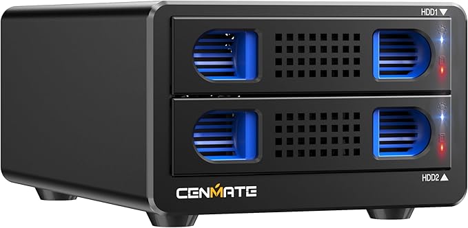 Aluminum Dual Bay Hard Drive Enclosure with Cooling Fan for 2.5“/3.5" SATA HDD/SSD with USB A/C 3.0, Support Hot Swappable, Daisy Chain Expansion, Tool-Free HDD Enclosure, DAS(NO RAID/NAS)