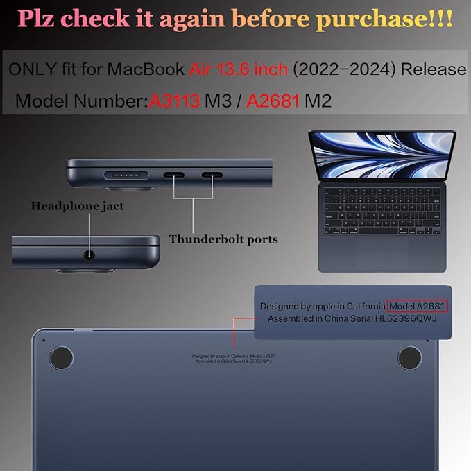 CISSOOK Compatible with MacBook Air 13.6 inch 2022 2023 2024 2025 Release M2 - Image 2