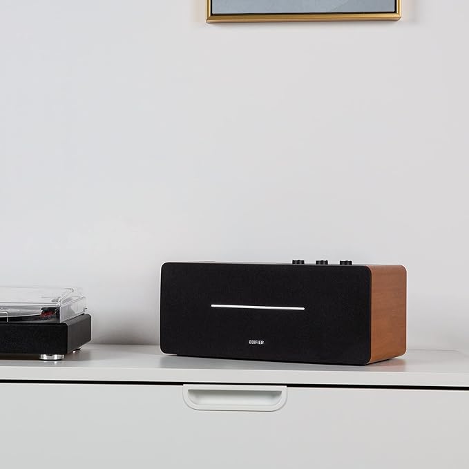 Edifier D12 Integrated Desktop Computer Speakers with Bluetooth 5.0, Wireless Stereo Tabletop Speaker 70 Watts RMS with Subwoofer Line Out, RCA, Aux Input for PC Monitor Laptop - Wooden Enclosure