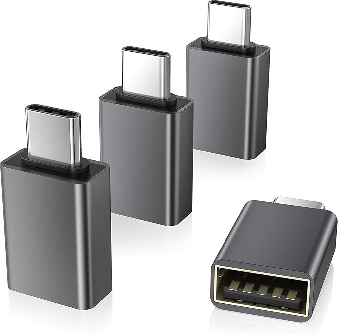 Elebase USB C to USB Adapter 4Pack,USBC Male to USB 3.0 Female MacBook Pro Air Adapter,Type C Thunderbolt 3 OTG Converter for Flash Thumb Drive,iPad mini,Mac,Apple iPhone 16 16e 15,Samsung S25 S24