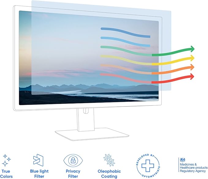 Ocushield 23" Premium Blue Light Screen Protector with Privacy Filter for Laptops and Computer Monitors - Anti-Glare - Easy Install - Anti-Fatigue (510 x 287 mm)