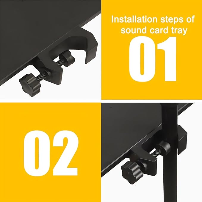 RTNLIT Microphone Stand Tray, Clamp On Firm Rack Tray Holder with 4.5 Pound Weight Capacity Adjustable Mic Stand Shelf for Live Streaming, Stage, Music Sheet, Karaoke, Recording, Podcast (7.9" × 5.5")