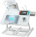 Laptop Lap Desk with Cooling Fan - Adjustable with Light, USB, Storage Drawer - Folding Bed Desk,23.62"*15.74",White