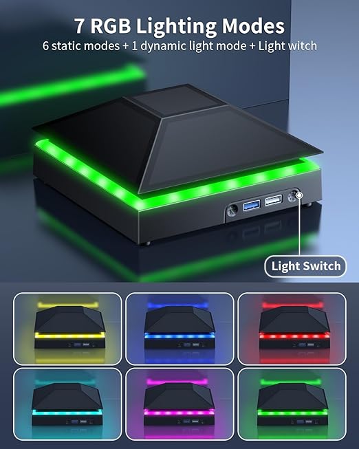 MENEEA Cooling Fan Dust Proof for Xbox Series X Console with Colorful Light Strip,Dust Cover Filter,Rubber Dust Plugs,Low Noise Top Fan with 3 Gears,Cooler&Light Independent Touch Switch, 2 USB Port