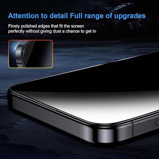 OneFish Screen Protector for iPhone 16 Pro Max Privacy, 4-Way 360° Anti-Spy Tempered Glass, 9H Hardness, HD Clear Anti-Fingerprint 3D Curved Edges, Case-Friendly & Easy Installation
