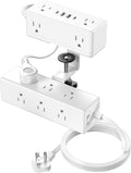 Dual Layer Desk Clamp Power Strip, 19 in 1 Desktop Edge Mount Surge Protector with 4 USB Ports(2 USB-C) & 15 AC Outlets, Ultra Thin Flat Plug & 5FT Power Cord for Office Home(ETL Listed)