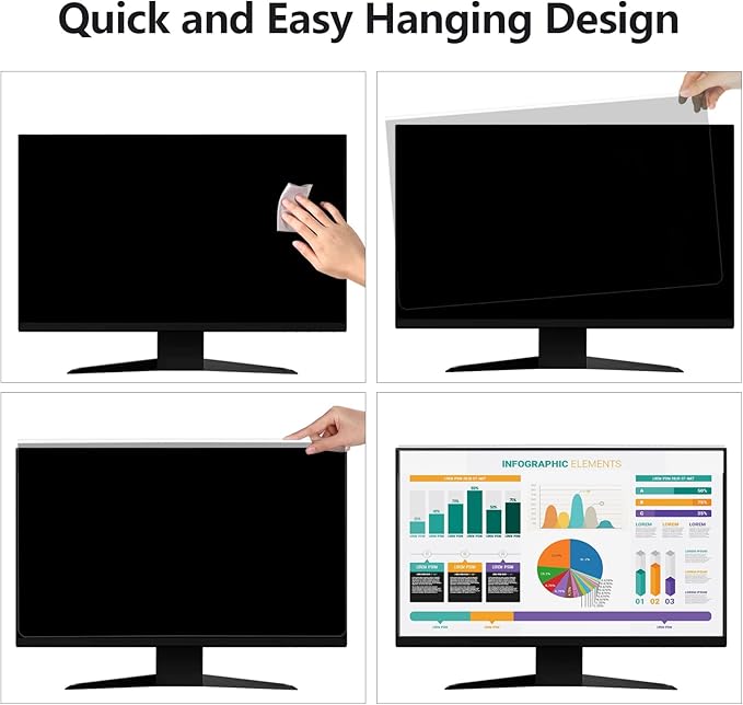 [2 Pack Computer Privacy Screen Shield Compatible for 23.6/23.8/24 Inch 16:9 Widescreen Desktop Monitor - Anti Glare & Blue Light Filter - Hanging Design for Easy On/Off