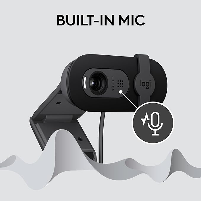 Logitech Brio 101 Full HD 1080p Webcam for Meetings, Streaming, Desktop, Laptop, PC - Built-in Mic, Shutter, USB-A, Teams, Zoom - Black