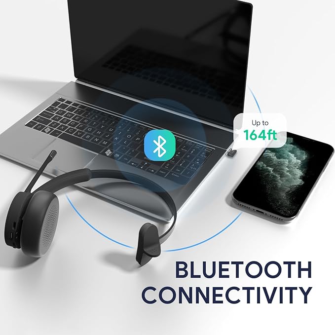 Yealink BH70 Mono Wireless Headset with Mic for Work, Bluetooth Headphone Teams Certified, up to 35h Talk Time, 91g Lightweight Comfort, USB-C to A