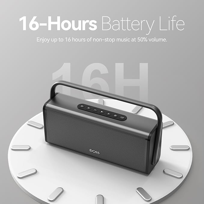 DOSS SoundBox XL Pro Bluetooth Speaker with 50W Powerful Stereo Sound, Extra Bass,16H Playtime, Integrated Metal Body, Aluminum Alloy Handle, Portable for Home, Office, Backyard, Camping