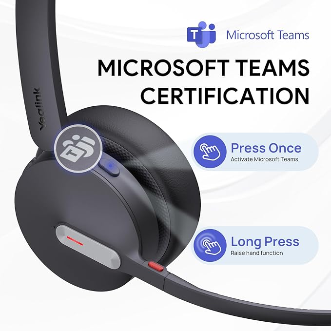 Yealink BH70 Dual Wireless Headset with Mic for Work, Bluetooth Headphone with Teams Certification, up to 35h Talk Time, 147g All-Day Wearing Comfort, Perfect for Open Office Home Hybrid Work, USB-A