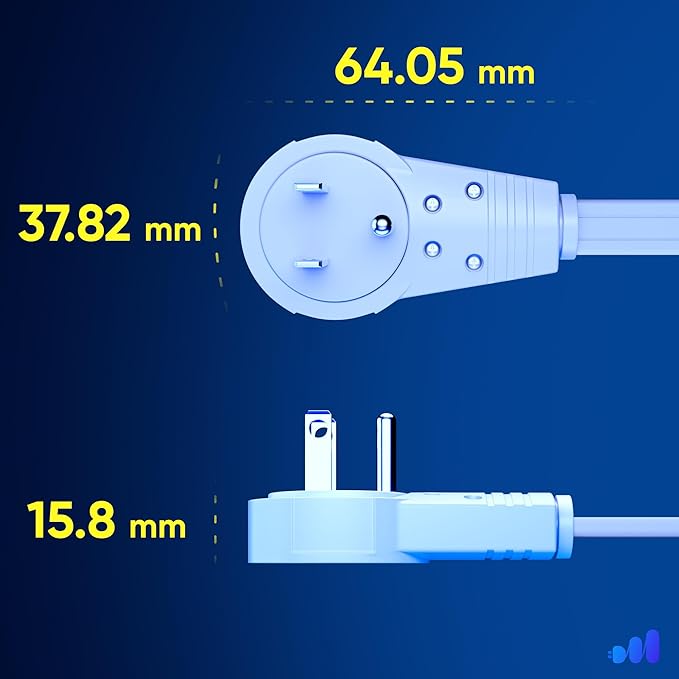 Maximm Cable 25 Ft 360° Rotating Flat Plug Extension Cord/Wire, 16 AWG Multi 3 Outlet Extension Wire, 3 Prong Grounded Wire - White - UL Certified