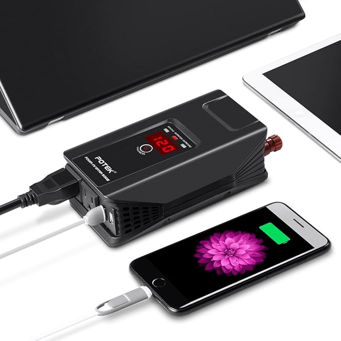 Potek 500w power inverter DC 12V to AC 110V Car Adapter with 2 5V/2A usb charging output