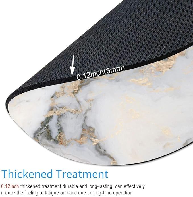 Mouse Pad, White Gold Marble Customized Premium-Textured Round Mouse Pad, Washable Mousepads with Lycra Cloth, Non-Slip Rubber Base Computer Mouse Pads for Wireless Mouse