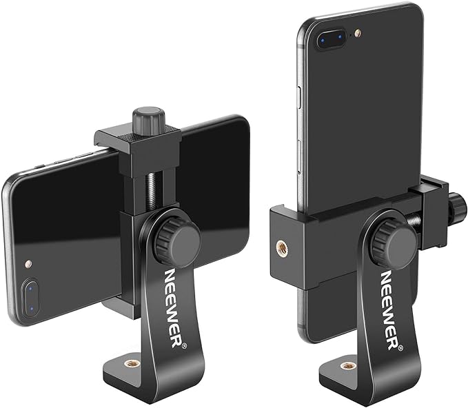 Neewer Smartphone Holder Phone Tripod Mount Compatible with iPhone 16 15 Pro Max Plus 14 13 12 Mini Samsung Galaxy S24 S23 Ultra, Cell Phone Clip Vertical Bracket Adapter for Tripod with 1/4" Screw