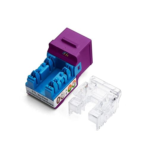 trueCABLE Cat5e Keystone Jack, Unshielded (UTP), 90 Degree Punch-Down, PoE++ (4PPoE) 100W, UL Listed, ETL Verified, ANSI/TIA Certified, Modular RJ45 Female, Purple, 24 Pack