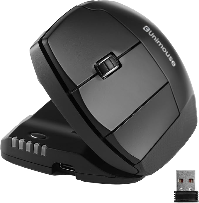 Contour Unimouse Ergonomic Vertical Mouse for Left Hand – Adjustable 35°-70° Angle, Customizable Thumb Rest, Rechargeable Battery, 6 Programmable Buttons, All Day Comfort and Pain Relief