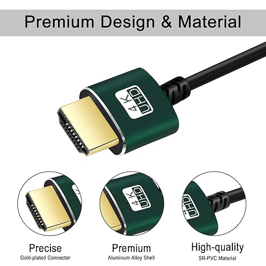 Slim HDMI Cables 10FT 5Pack, Ultra Soft & Thin HDMI to HDMI Cord, Extreme Flexible & Skinny HDMI Wire Supports High Speed 4K@60Hz 18gbps 2160p 1080p