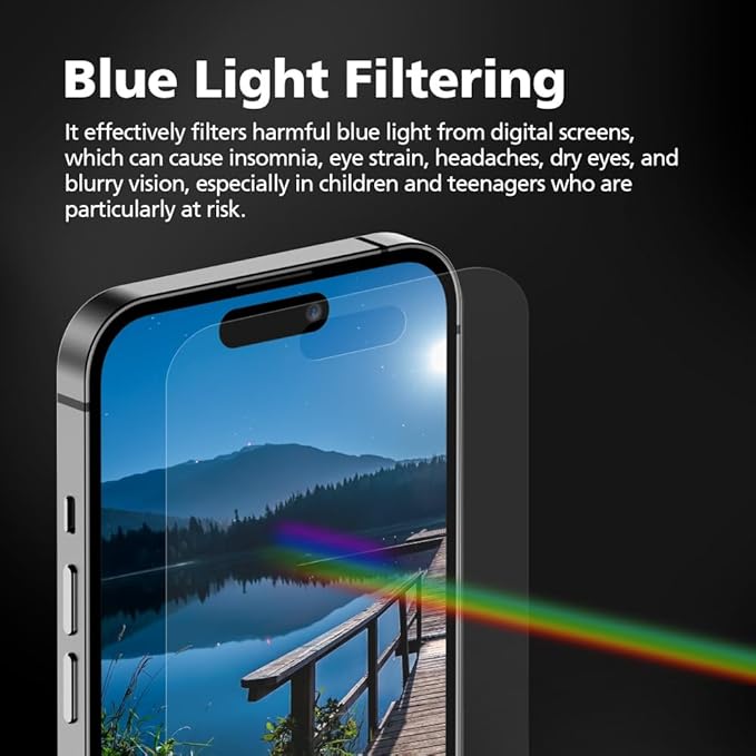 3-Pack Anti-Blue Light Matte Screen Protector For iPhone 13/iPhone 13 Pro [Support Fingerprint Unlock] Anti-Glare, Anti-Fingerprint [Eye Protection] Bubble-Free Installation with Alignment Jig