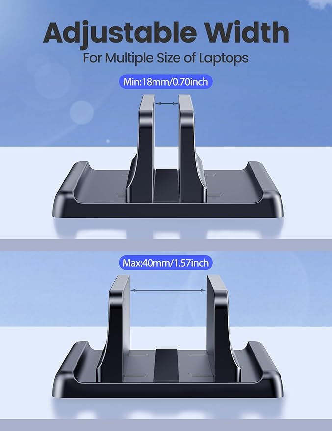 Vaydeer Vertical Laptop Stand Holder Plastic Adjustable Desktop Notebook Dock Space-Saving 3 in 1 for All MacBook Pro Air, Mac, HP, Dell, Microsoft Surface, Lenovo, up to 17.3 inches (Black)