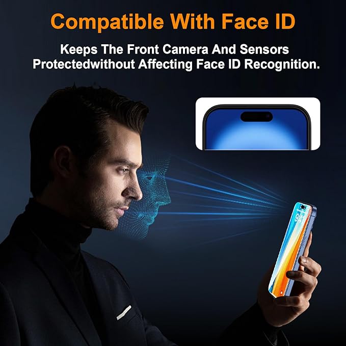 OneFish 2 Pack Privacy Screen Protector for iPhone 15 Pro Max - 4-Way 360° Anti-Spy Tempered Glass, 9H Hardness, 3D Curved Edges, Case-Friendly & Easy Installation