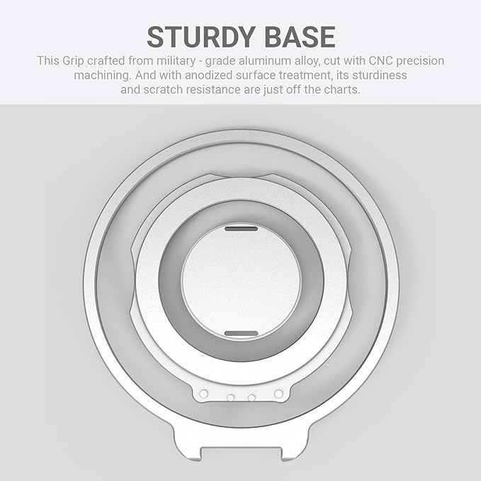 Grat 3 Upgraded Magnetic Phone Grip Stand, 360° Rotatable Silicone Strap Phone Loop Holder, Detachable Ring Kickstand Compatible with Magsafe iPhone 16 15 14 13 12 Pro/max, Silver