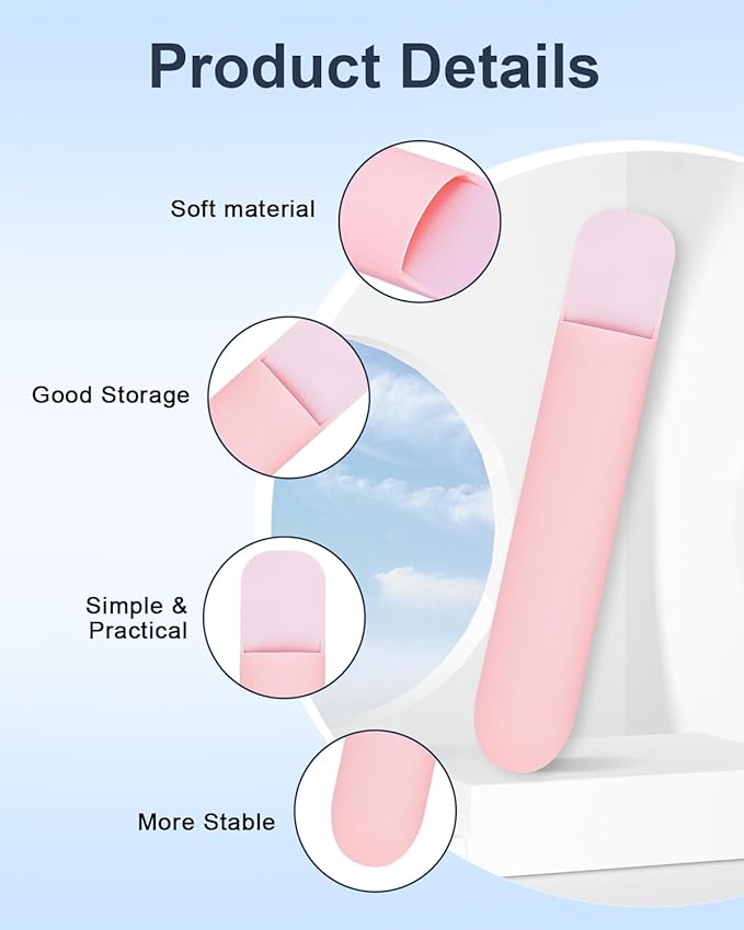 eZAKKA Silicone Pencil Holder For Most Pens,Pencils, 7.8 inch Self-Adhesive Stick To Notebooks,Diary, Desks,Tablet, Pink, 1 Pack