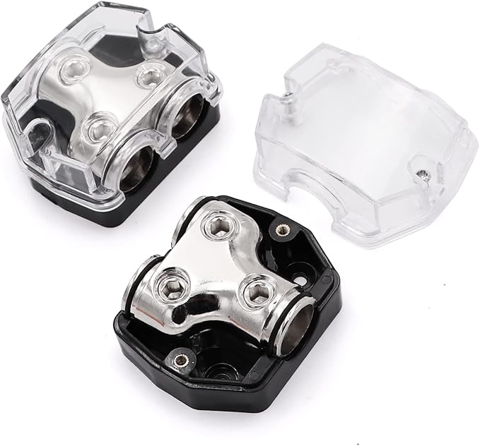 2 Way Power Distribution Block 1x 0 GA in 2X 0 GA Out Circuit Protector Distribution Connecting Blocks for Car Audio Splitter,2Pcs