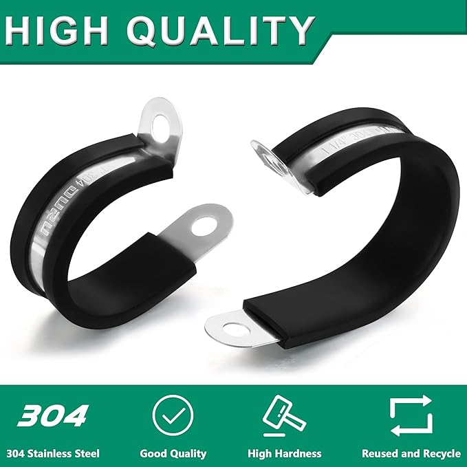 100PCS Cable Clamps 3/16 Inch 304 Stainless Steel Cable Clamps Rubber Coated Cushioned Insulated Cable Clamp,Automotive Wire Clamps,Pipe Clamps,Metal Clamp for Tube,Wire Cord Installation(5mm)