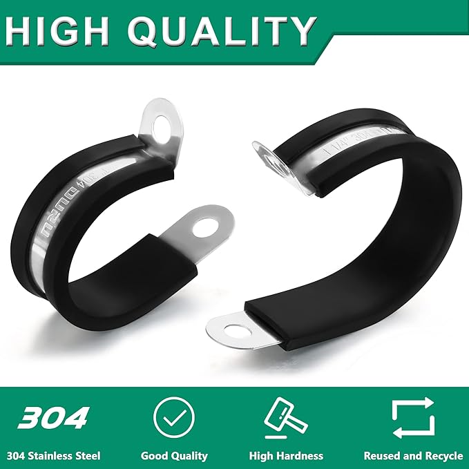 15pcs 1-1/2 Inch Stainless Steel Cable Clamps,Rubber Coated Cushioned Insulated Cable Clamp,Automotive Cable Wire Clamps,Pipe Clamps,Metal Clamp for Tube,Lines,Wire Cord Installation(Black,38mm)