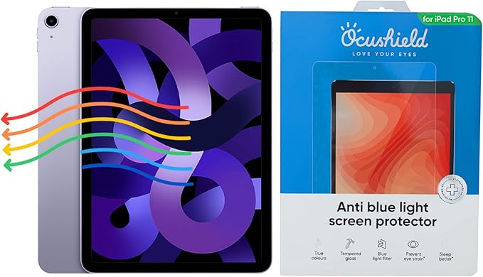 Ocushield Anti Blue Light Tempered Glass Screen Protector for Apple iPad Pro 11" (2018-2022) iPad Air 4/5 (10.9") - Blue Light Filter for iPad - Anti Glare - Protect Your Eyes & Improve Sleep