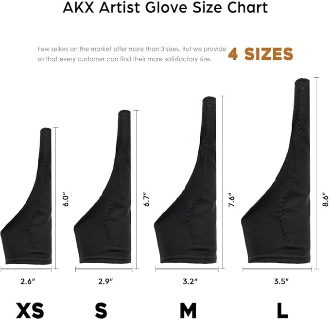 AKX Artist Drawing Glove Large - 2 Pack Palm Rejection for iPad - Smudge Guard, 1 Finger, Fingerless, Good for Left and Right Hand, Black | AK-010