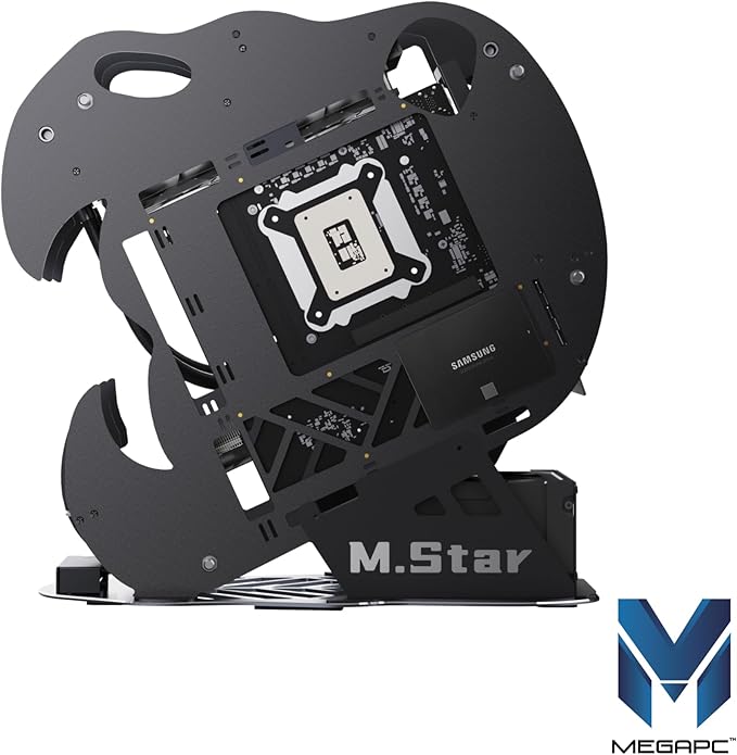MegaPC Upgraded Open-Frame Mid-Tower Micro-ATX/Mini-ITX Gaming PC Case, Tempered Glass Side Panel, Pre-Installed ARGB PWM Fan, with USB3.0, USB-C, 240mm Radiator Support (Black)