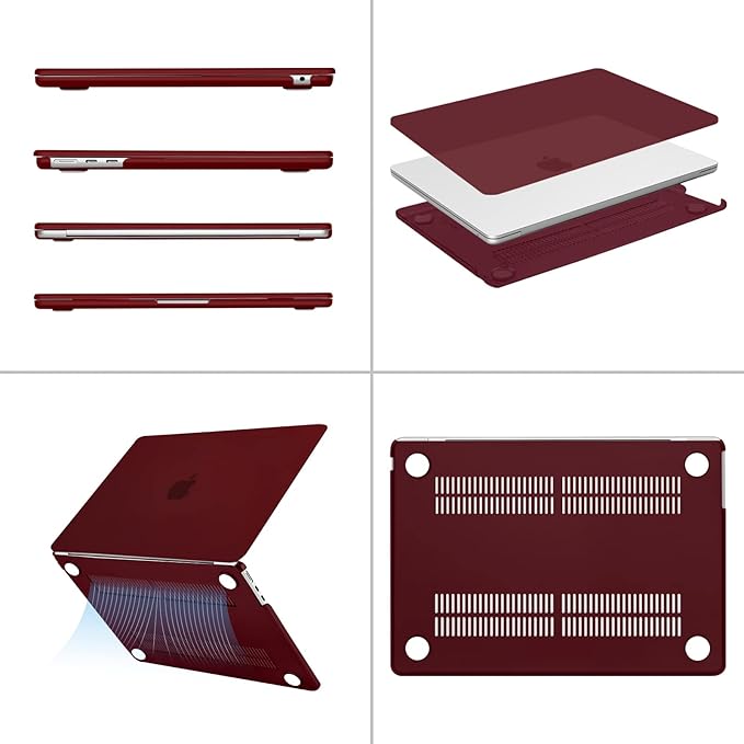 MOSISO Compatible with MacBook Air 13 inch Case 2025 2024 2023 2022 M4 A3240 M3 A3113 M2 A2681, Plastic Hard Shell&Keyboard Cover&Screen Film&Type C for MacBook Air 13.6 inch Case, Burgundy