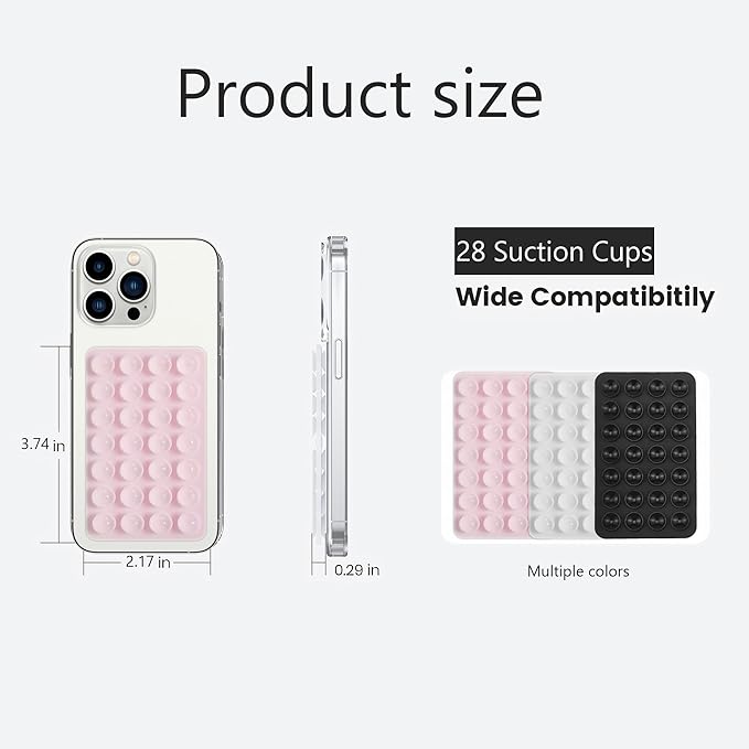 Silicone Double-Sided Suction Phone Grip Detachable Mount - Car Dashboard/Shower Phone Holder, Hands-Free For Selfies & Videos, TikTok/ASMR - iphone & Android Compatible (3.74"x2.2", White+Baby Blue)