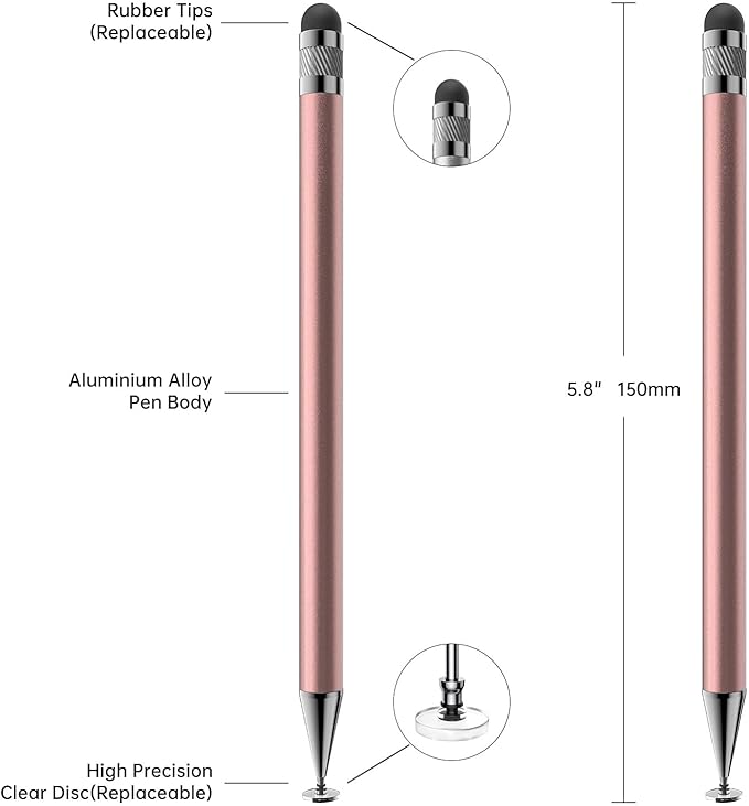 Bopomofo Stylus (5 Pcs), 2-in-1 Stylus Pen for Touchscreen, High Precision and Sensitivity, Suitable for iPhone/ipad/Android Tablets, Compatible with All Touch Screens,Rose Gold