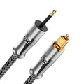 EMK 24K Gold-Plated Toslink to Mini Toslink Cable (30ft/10M) - Digital Optical Audio Cable with 3.5mm Mini Plug for Soundbar, Home Theater, TV - Silver SPDIF Fiber Optic Cable