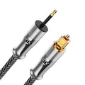 EMK 24K Gold-Plated Toslink to Mini Toslink Cable (25ft/8M) - Digital Optical Audio Cable with 3.5mm Mini Plug for Soundbar, Home Theater, TV - Silver SPDIF Fiber Optic Cord