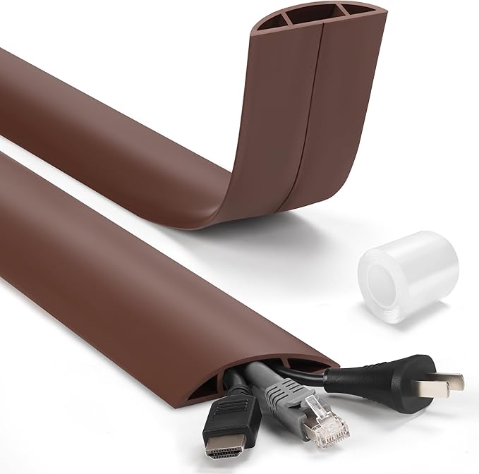 4ft Cord Hider Floor, LZEOY Heavy Duty Cord Covers for Wires on Floor, Brown Floor Cable Management, Hide Cord Cover Floor, Electrical Cable Hider Cord Protector Floor, Cable Cavity: 0.78" W x 0.32" H