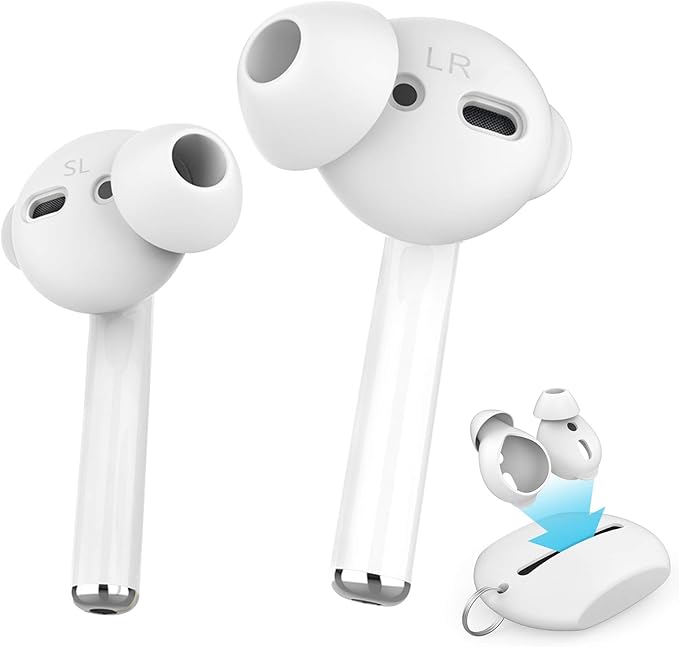 AhaStyle 4 Pairs AirPods Ear Tips Silicone Earbuds Cover [Not Fit in The Charging Case] Compatible with Apple AirPods (2 Pair Large & 2 Pairs Small, White)