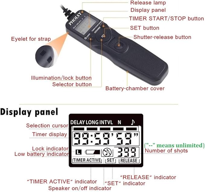 PHOLSY P6 Timer Remote Control Cable with Intervalometer for Panasonic S5, S1H, S1RM, S1R, S1M, S1, G95, G91, FZ10002, G9, GH5, G85, G81, GX8, GX7, GH4, GH3, FZ2500, FZ2000, FZ1000, FZ300, FZ200