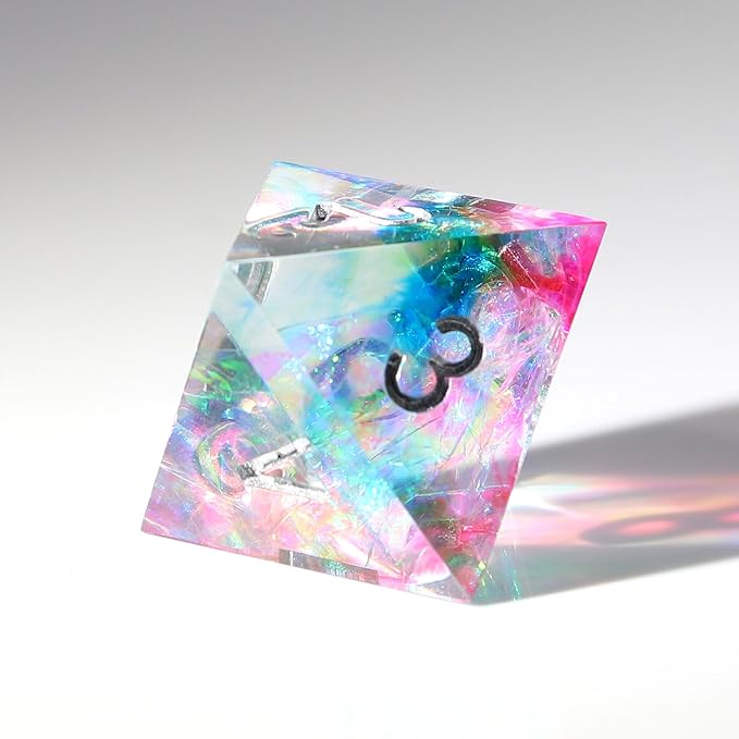 Haxtec Rainbow Sharp Edge Dice Set DND Dice with Iridescent Mylar Resin Dice Galaxy D&D Dice for RPG Role Playing Compatible with Dungeons and Dragons Gift