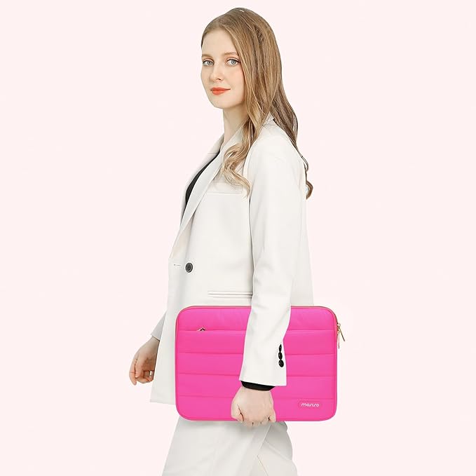 MOSISO 15-15.6 inch Laptop Case, 16 inch Puffy Laptop Sleeve Compatible with MacBook Pro 16, HP Dell ASUS Acer Toshiba Lenovo Notebook Computer, Polyester Horizontal Bag with Small Case, Rose Red