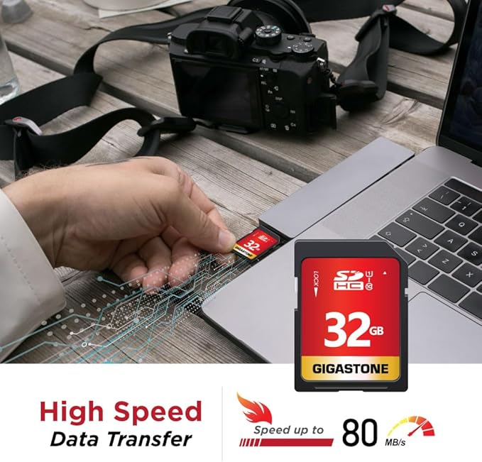 GIGASTONE 32GB SD Card 5 Pack UHS-I U1 Class 10 SDHC Memory Card Full HD Video Compatible with Canon Digital Camera, SPYPOINT TACTACAM Trail Camera, with 5 Mini Cases