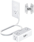 TESSAN Flat Plug Extension Cord 5 FT, Surge Protector Power Strip with 4 AC Outlets 1 USB C and 2 USB A Ports, 900 Joules Protection, Multiple Wall Outlet Extender Suitable for Home Office Dorm