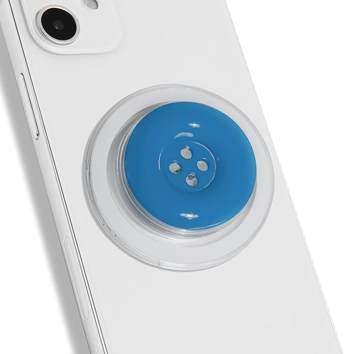 Solid Color Button Phone Grip – Minimalist Design, Durable and Lightweight, Grip and Stand for Smartphones (Blue, Magnetic Type)