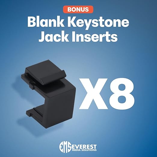 Everest 24 Port Keystone Patch Panel (2-Pack) - Removable 6-Port Panels - Use with Slim Profile Keystones ONLY (Wider Jacks May not fit Side by Side) - 8 Blank Keystone Jack Inserts Included