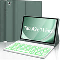 Keyboard Case for Samsung Galaxy Tab A9 Plus 5G 11 inch 2023 (SM-X210/X216/X218), 7 Color Backlit Detachable Keyboard Bluetooth, Smart Folio Cover with S Pen Holder for Galaxy Tab A9+ 11"(Dark Green)